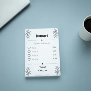 Jaarlijkse Spaarchallenge – 12 maanden met ingevulde bedragen